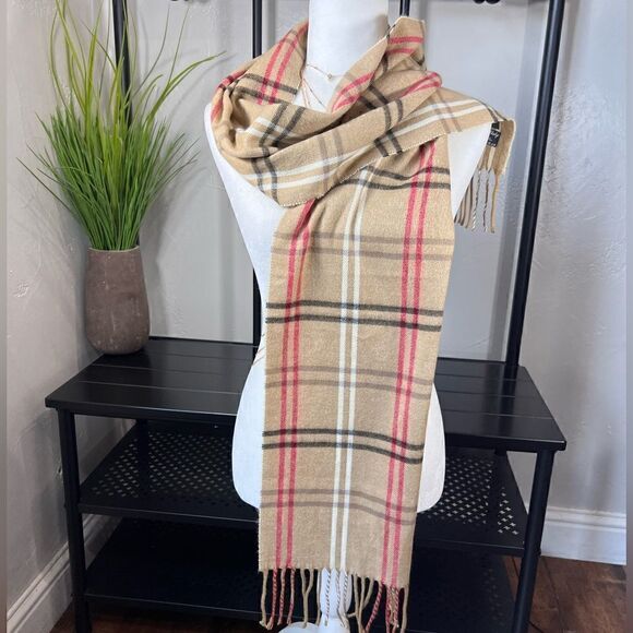 Cejon beige plaid unisex scarf made in Italy - Picture 11 of 13
